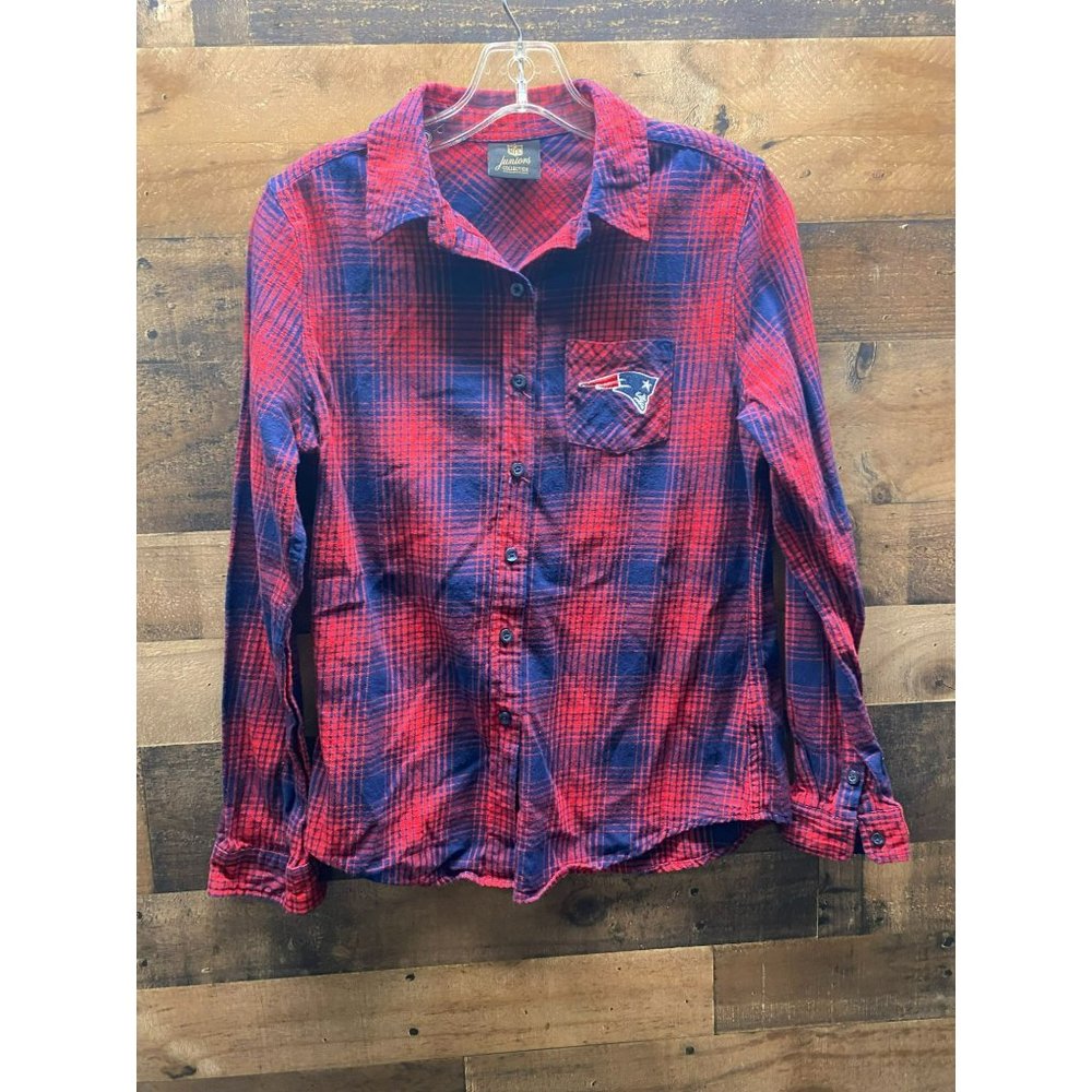 NFL Juniors Girl's New England Patriots Long Sleeve Button Up Size Medium (7-9)